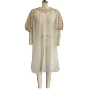 Vintage 1960s Vanity Fair Peignoir Robe with Lace Sleeve